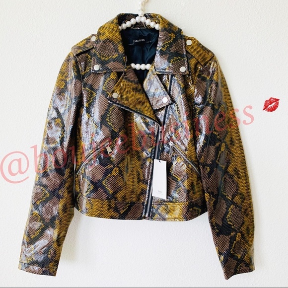 ZARA BNWT Snakeskin Printed Biker Jacket - Picture 7 of 8